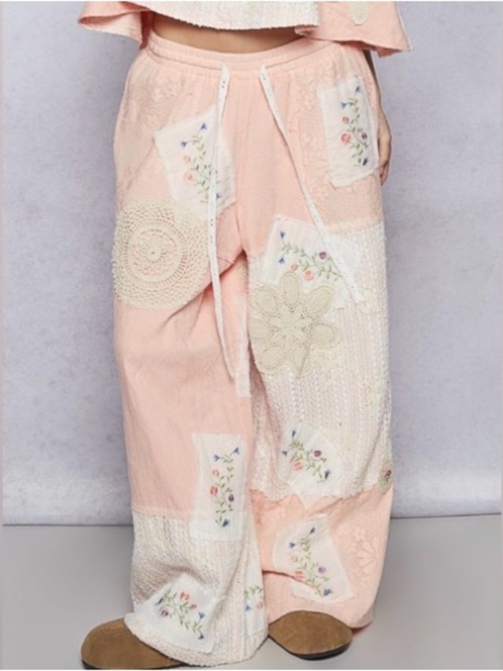 POL Peach Wide-Leg Patchwork Pants